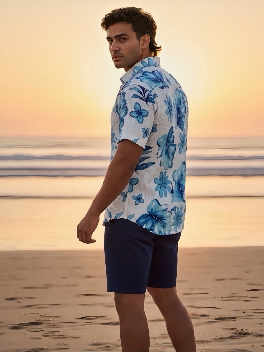 Cremieux Supima Cotton Hawaiian Floral Shirt Men’s Medium Blue White Resort Wear